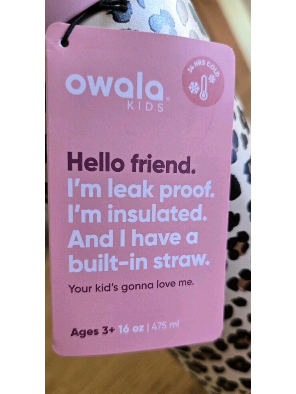 Owala "Wild One" 16oz Kids FreeSip Target Cat & Jack Leopard Print Pink Tan New - Picture 3 of 6